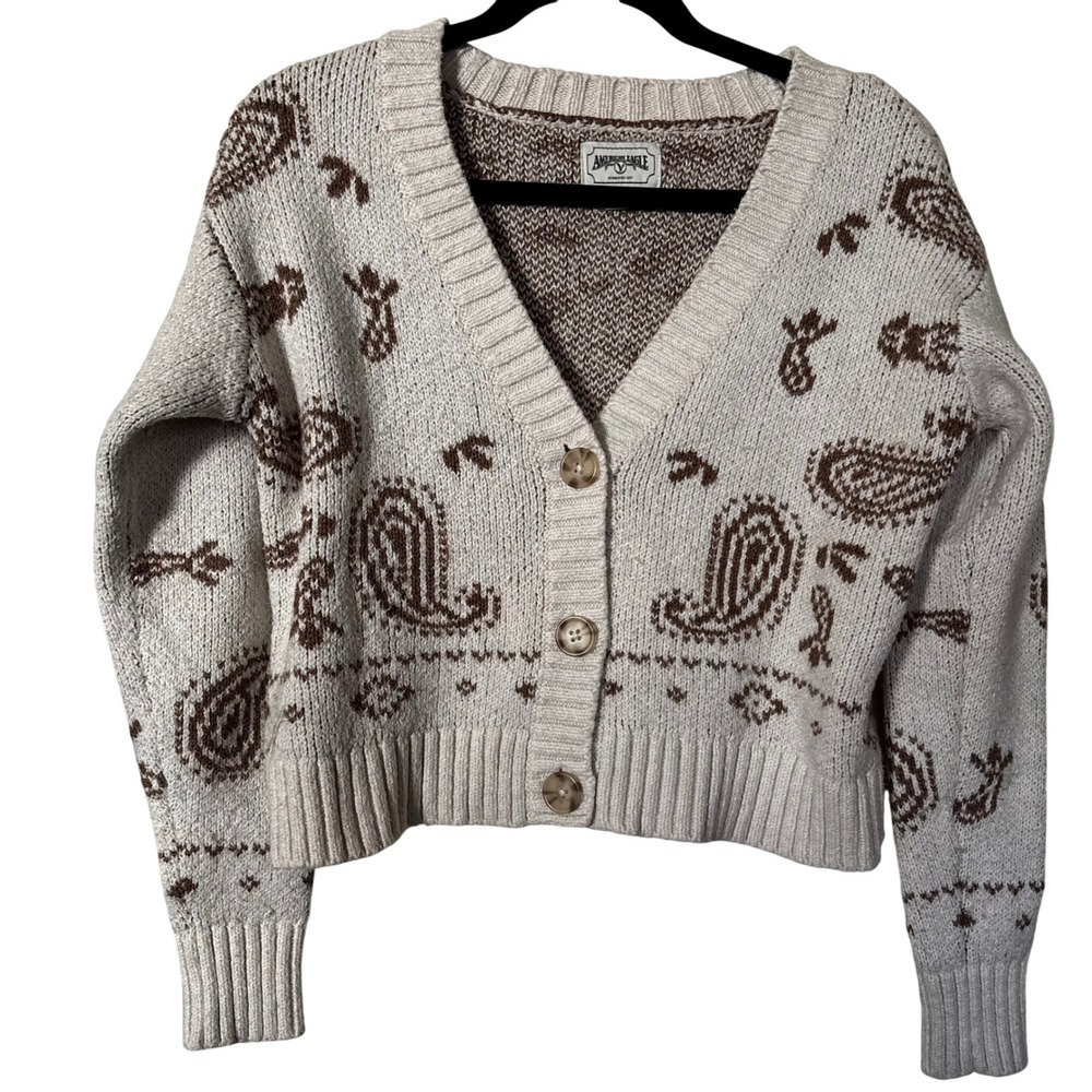 American Eagle Green Label Women's XS Paisley Bandana Cropped Cardigan Sweater